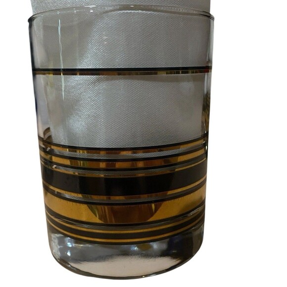 Set Culver Gold Black Stripe Glassware Glasses Vtg Mid Century MCM Highball USA - Picture 5 of 12
